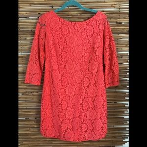 Vince Camuto. Coral lace cocktail dress size 12